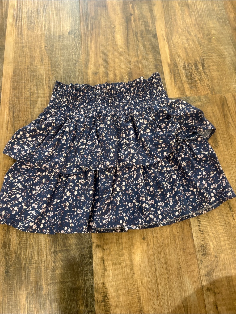 Wallflower navy floral smocked tiered mini skirt